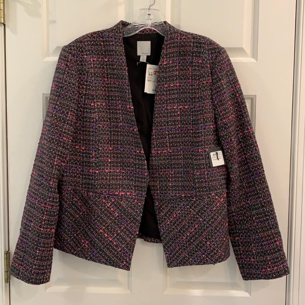 Halogen tweed open front jacket size XL gray purple pink. NWT